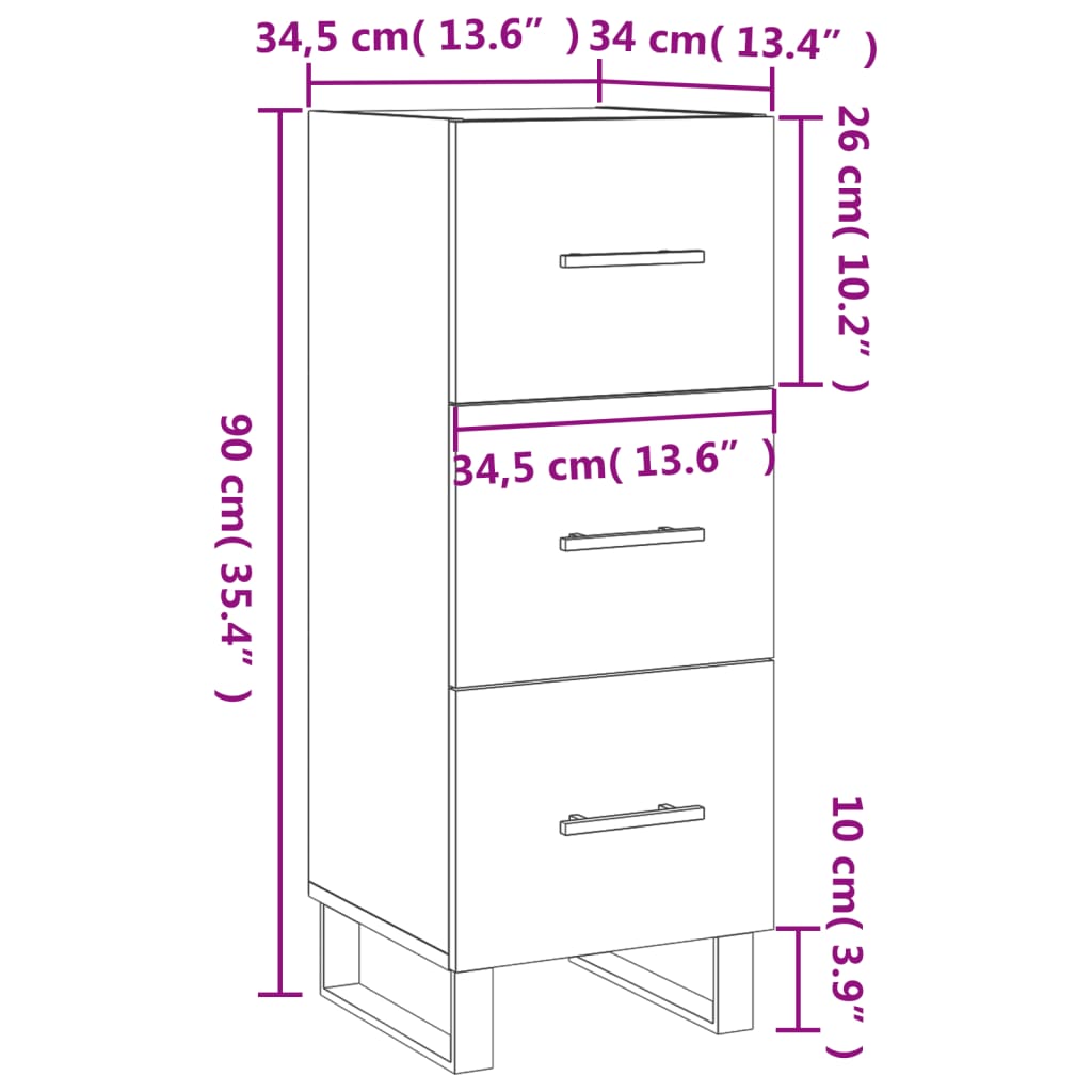Komoda boja dimljenog hrasta 34,5x34x90 cm konstruirano drvo