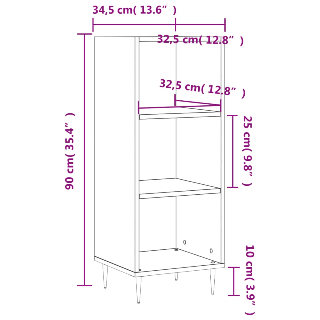 Komoda boja smeđeg hrasta 34,5x32,5x90 cm od konstruiranog drva