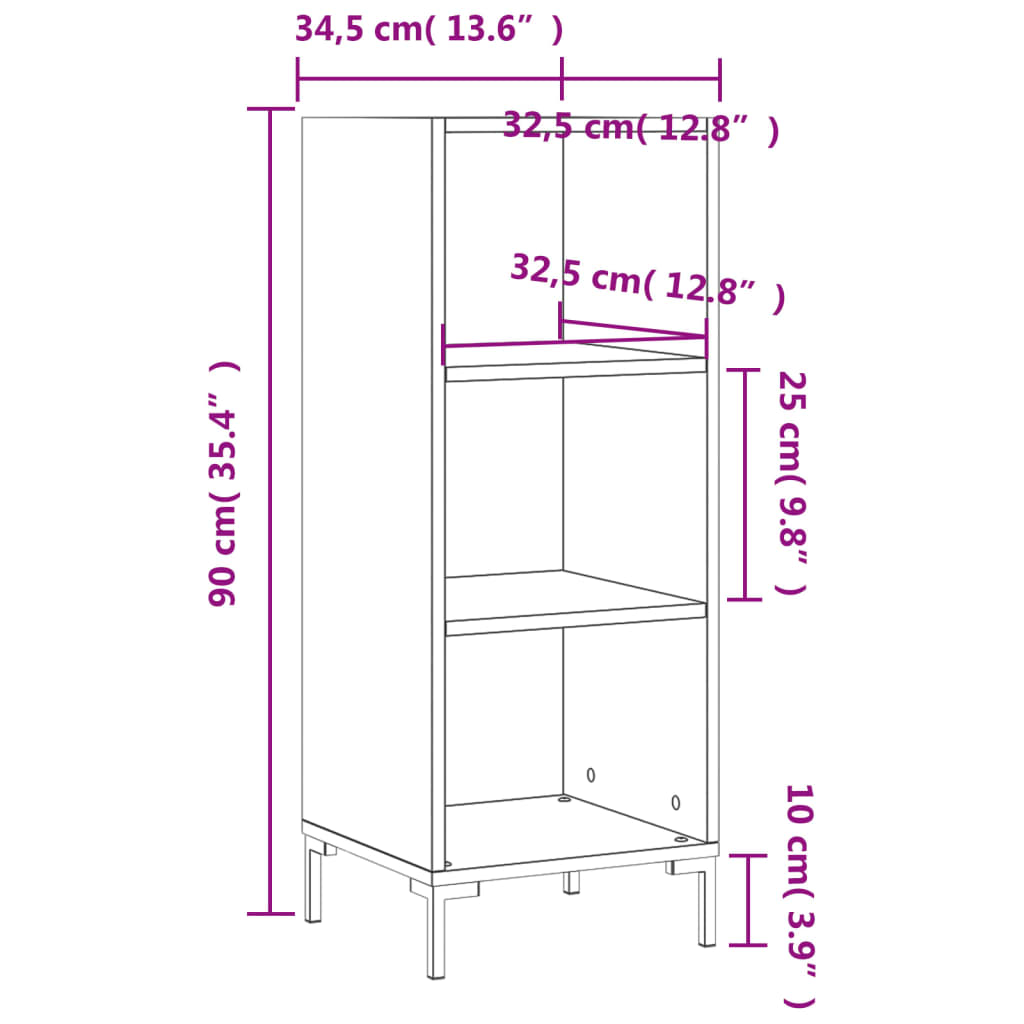 Komoda sjajna bijela 34,5 x 32,5 x 90 cm od konstruiranog drva
