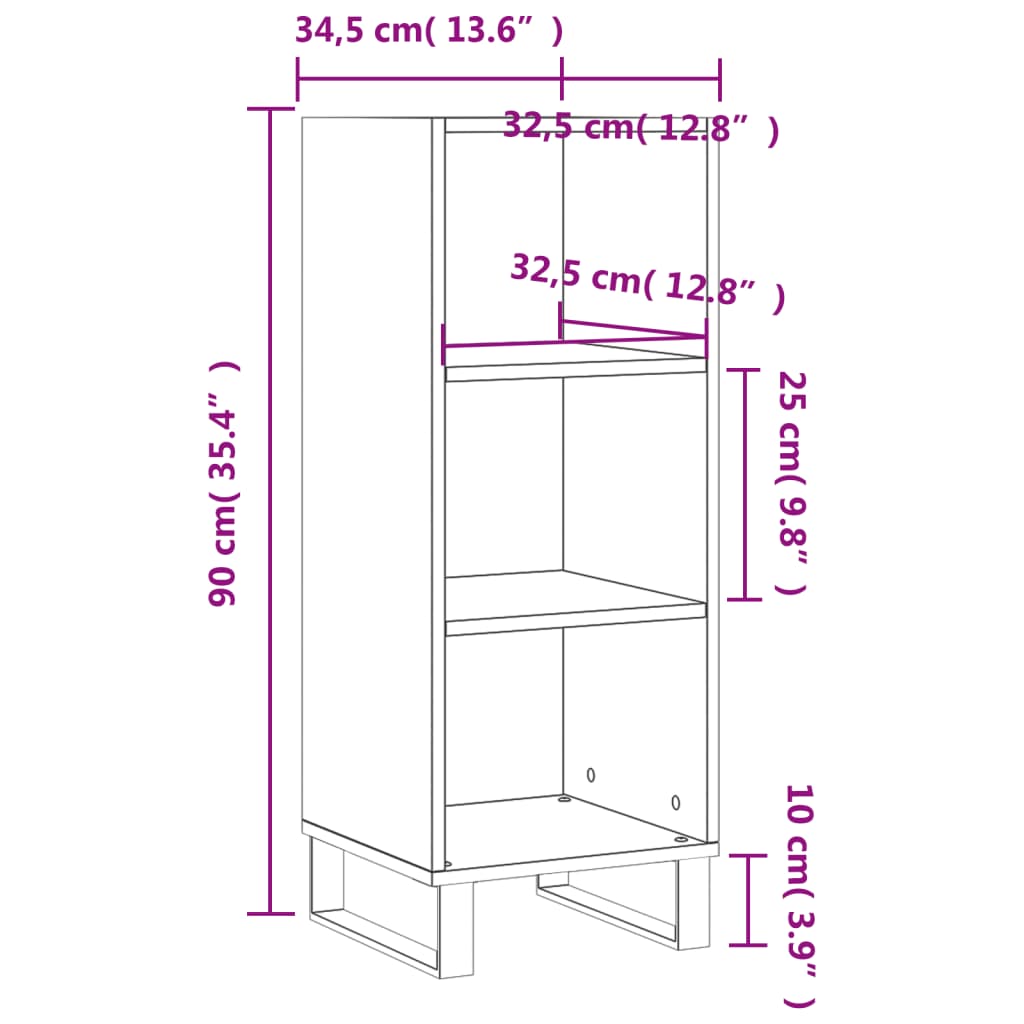 Komoda sjajna bijela 34,5 x 32,5 x 90 cm od konstruiranog drva
