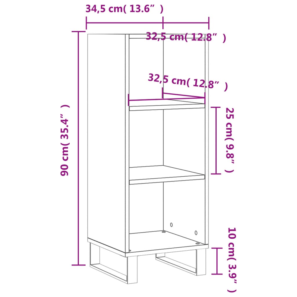 Komoda boja smeđeg hrasta 34,5x32,5x90 cm od konstruiranog drva