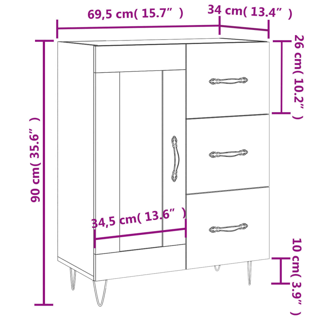 Komoda crna 69,5 x 34 x 90 cm od konstruiranog drva
