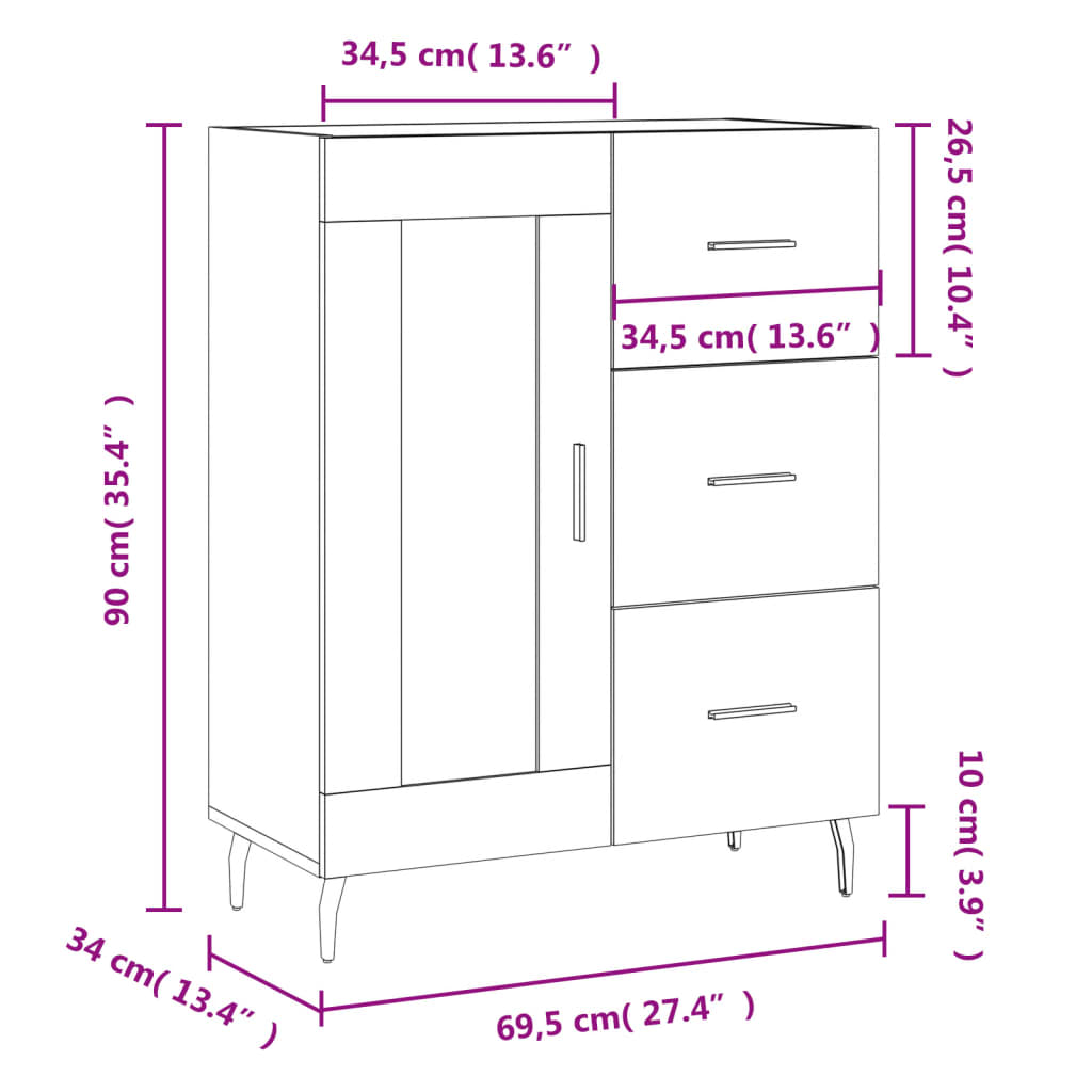 Komoda boja dimljenog hrasta 69,5x34x90 cm konstruirano drvo
