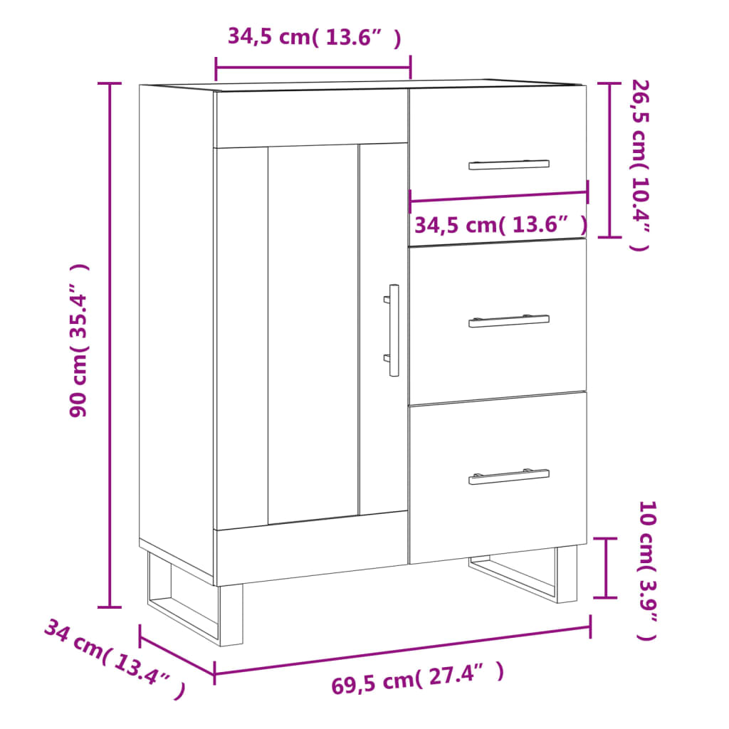 Komoda boja dimljenog hrasta 69,5x34x90 cm konstruirano drvo