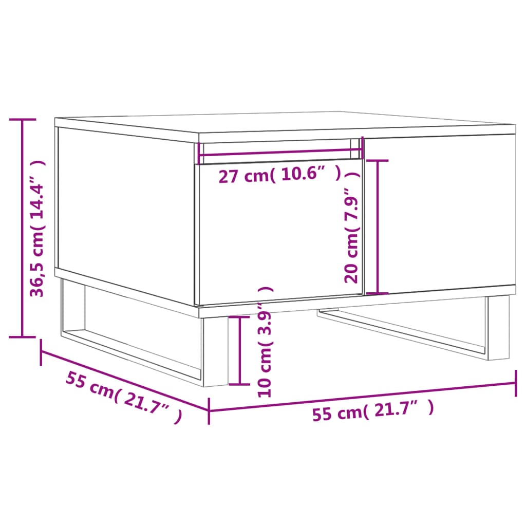 Stolić za kavu bijeli 55 x 55 x 36,5 cm od konstruiranog drva