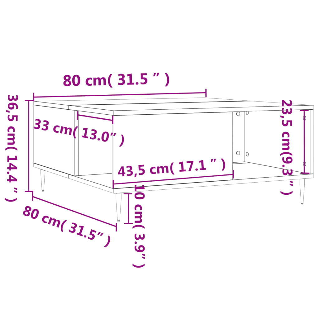 Stolić za kavu bijeli 80 x 80 x 36,5 cm od konstruiranog drva