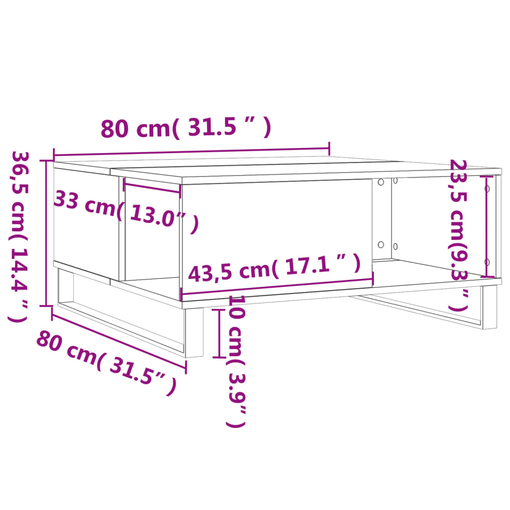 Stolić za kavu boja sivog hrasta 80x80x36,5cm konstruirano drvo