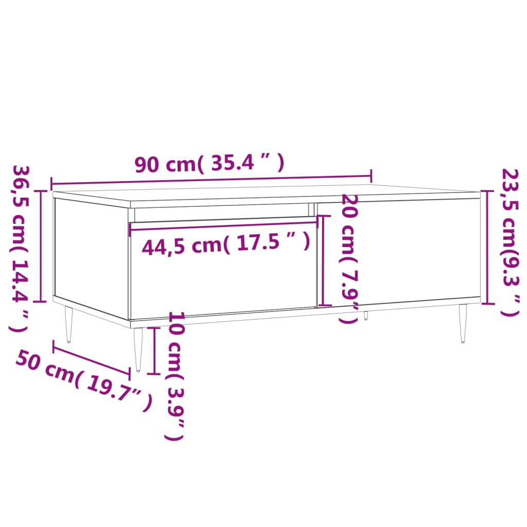 Stolić za kavu crni 90 x 50 x 36,5 cm od konstruiranog drva
