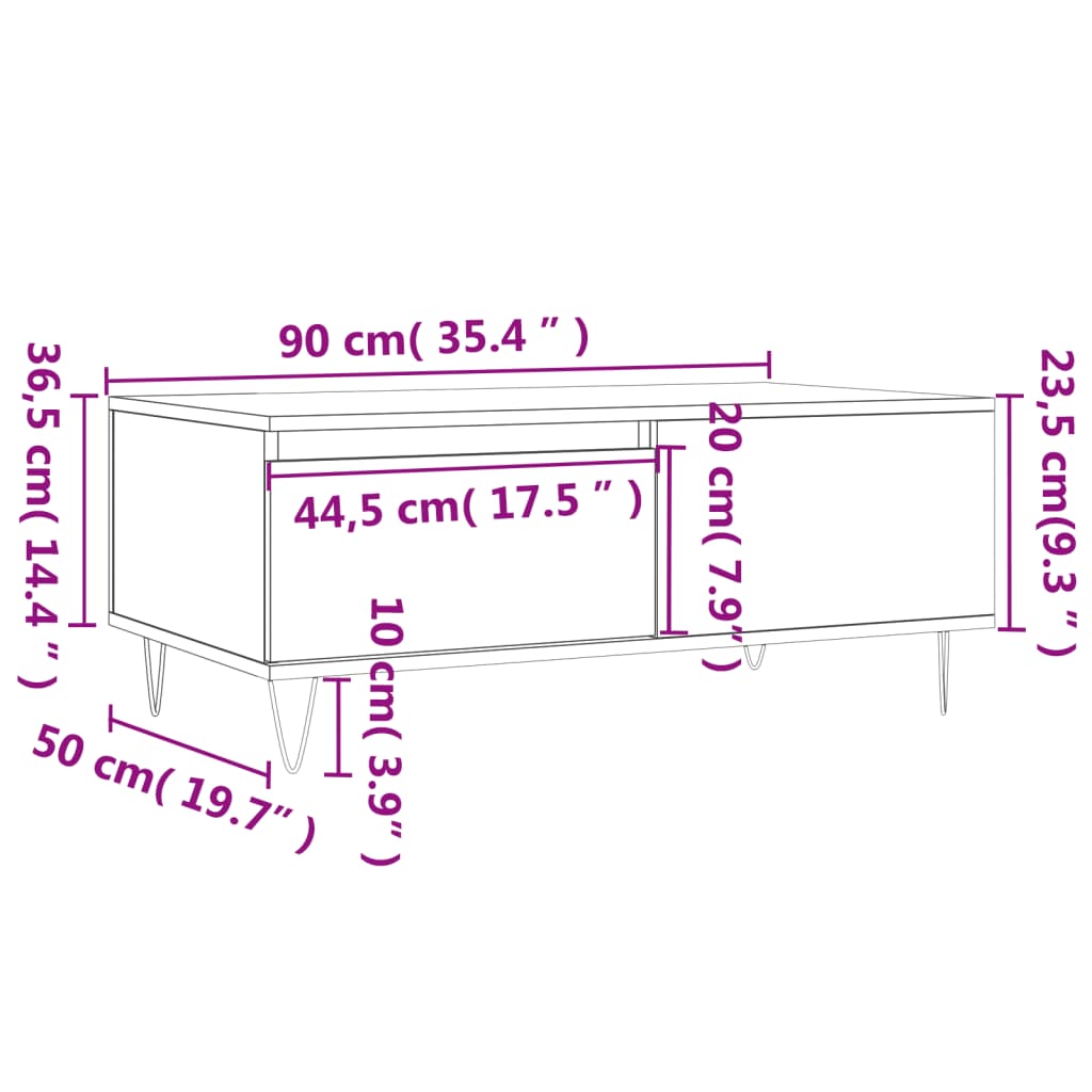 Stolić za kavu boja hrasta 90x50x36,5 cm konstruirano drvo