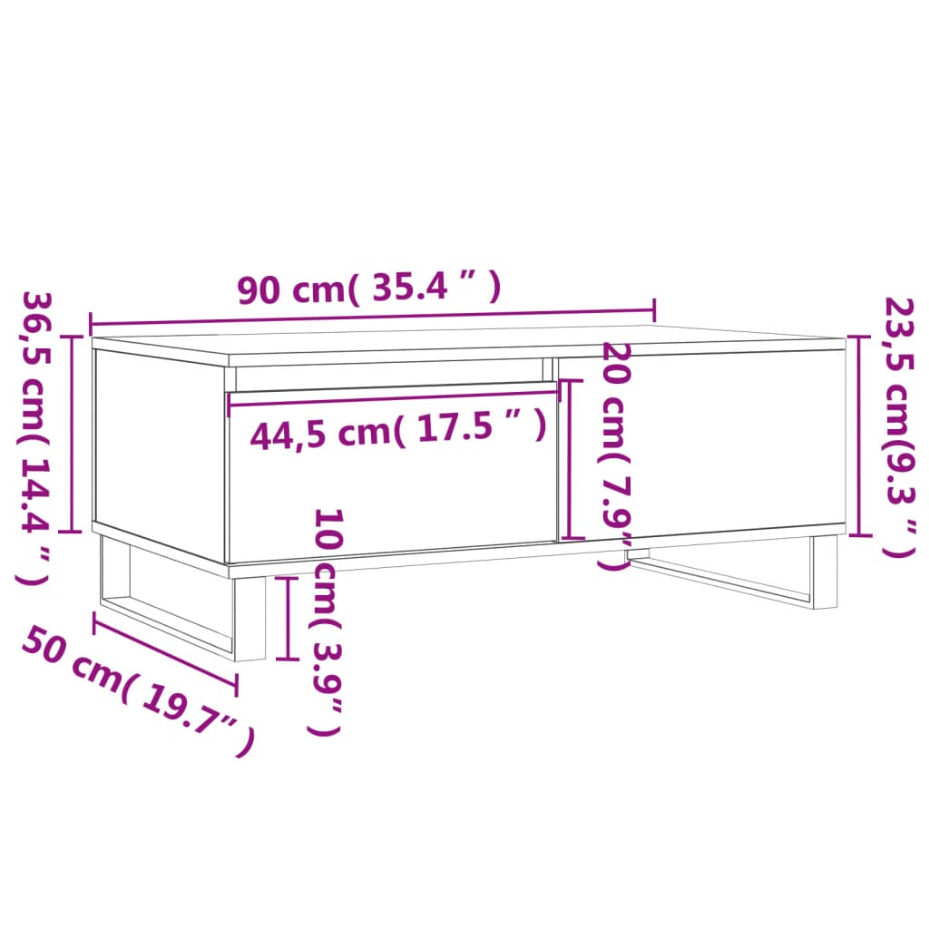 Stolić za kavu bijeli 90 x 50 x 36,5 cm od konstruiranog drva