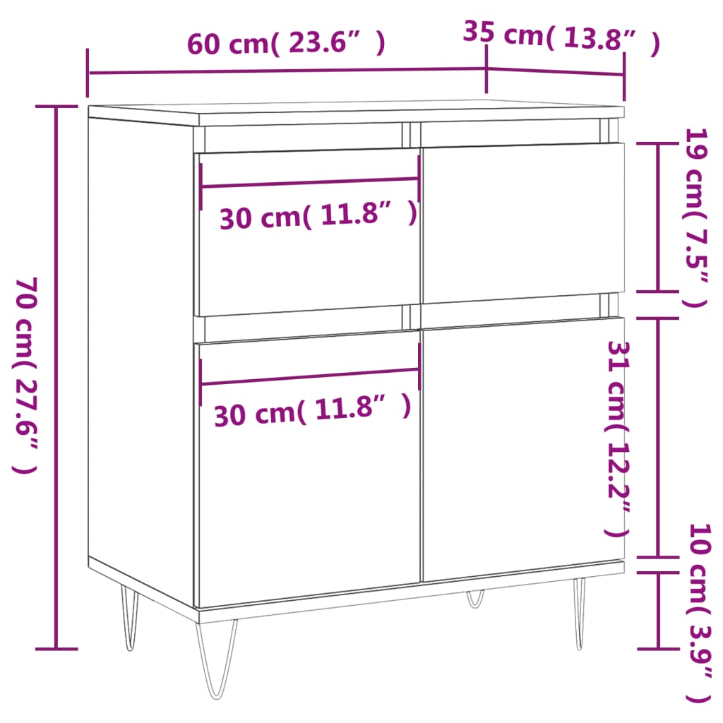 Komoda boja dimljenog hrasta 60 x 35 x 70 cm konstruirano drvo