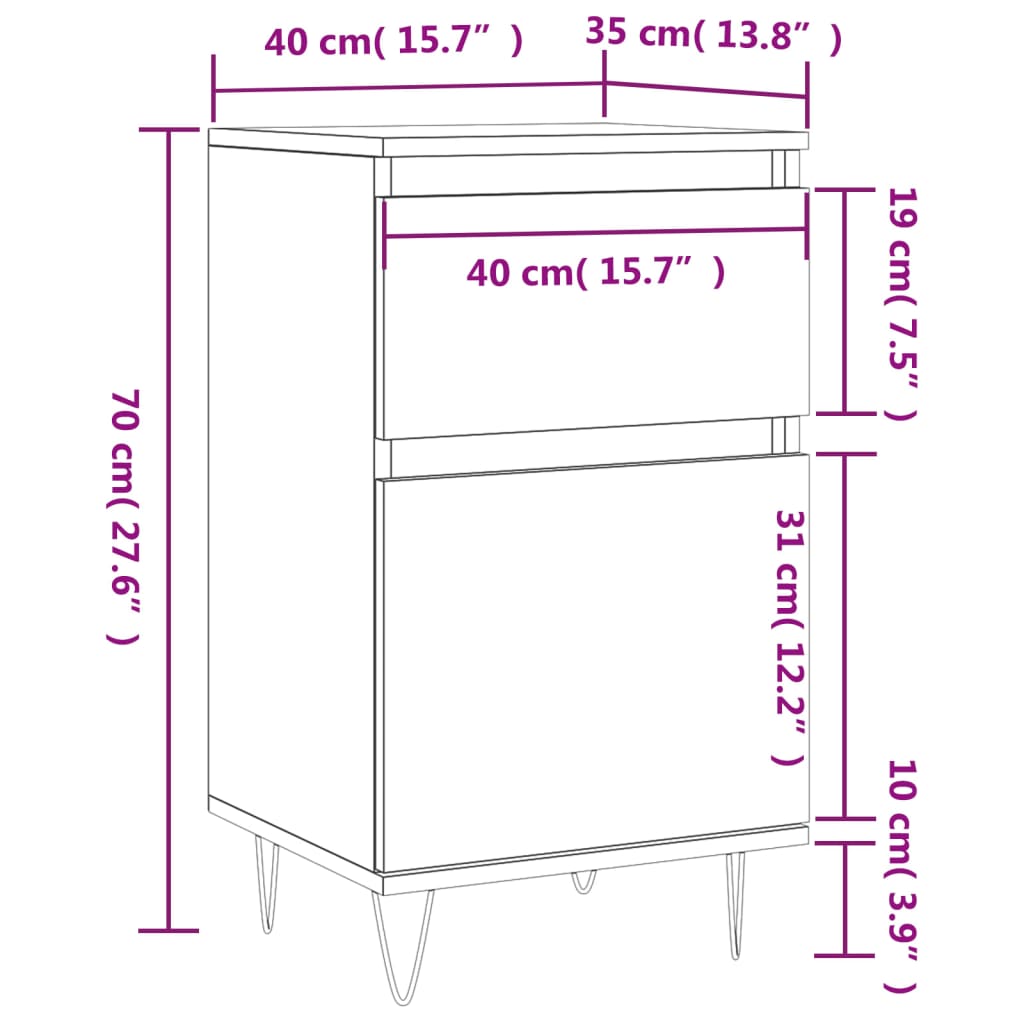 Komode 2 kom crne 40 x 35 x 70 cm od konstruiranog drva