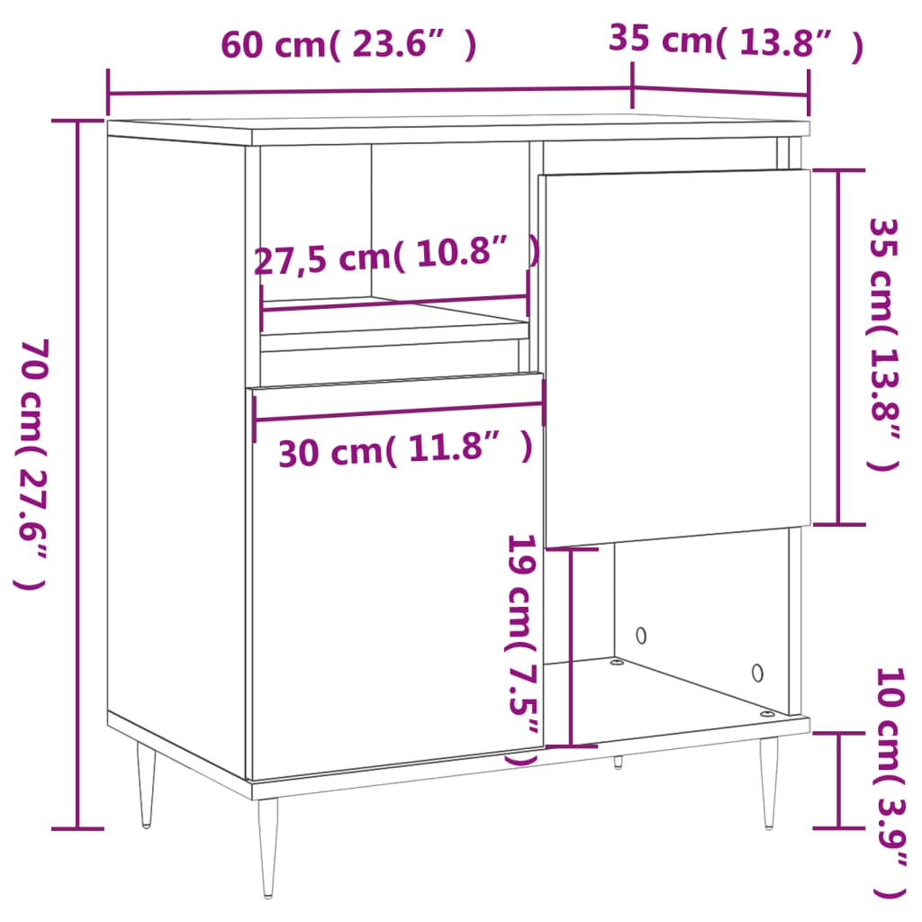 Komoda boja dimljenog hrasta 60 x 35 x 70 cm konstruirano drvo