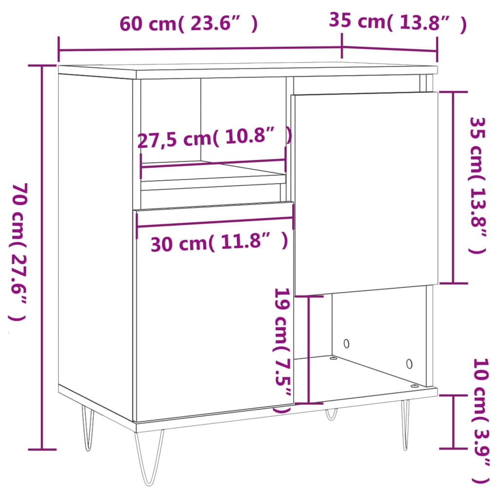 Komoda boja dimljenog hrasta 60 x 35 x 70 cm konstruirano drvo
