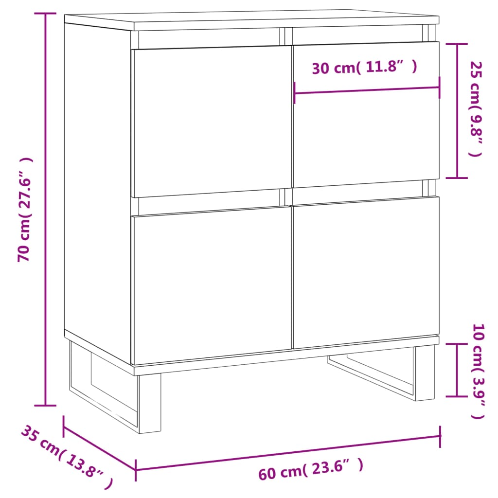 Komoda boja dimljenog hrasta 60 x 35 x 70 cm konstruirano drvo