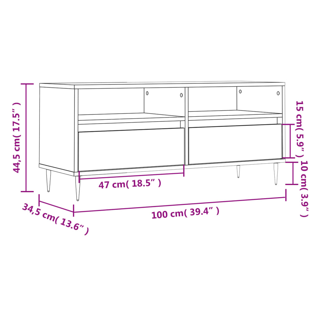 TV ormarić sjajni bijeli 100x34,5x44,5 cm od konstruiranog drva