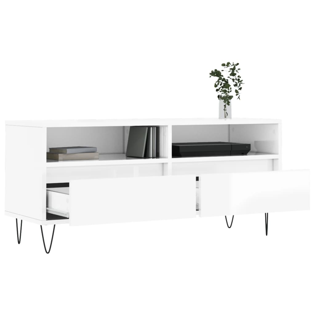 TV ormarić sjajni bijeli 100x34,5x44,5 cm od konstruiranog drva