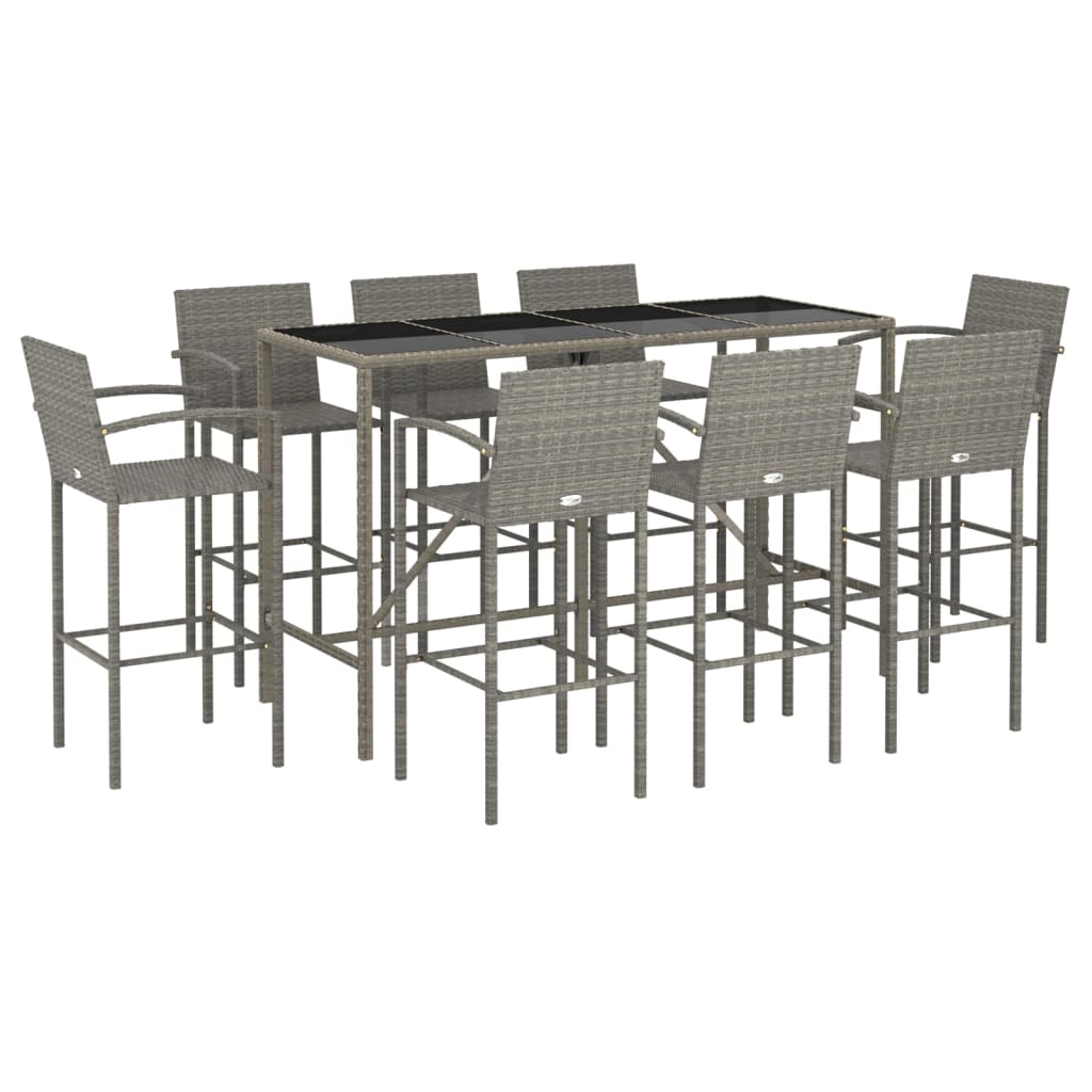 9-dijelni vrtni barski set od poliratana sivi