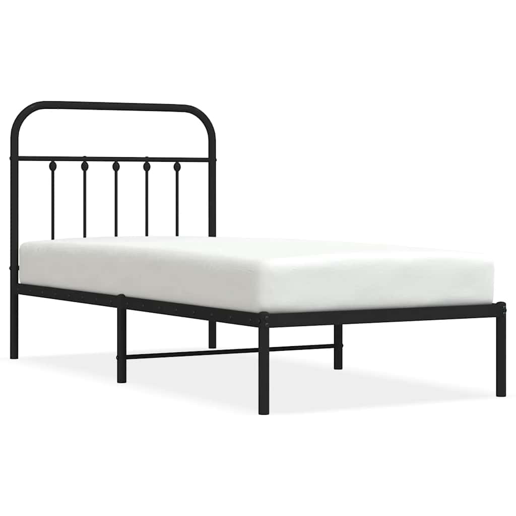 Metalni okvir za krevet s uzglavljem crni 90x190 cm