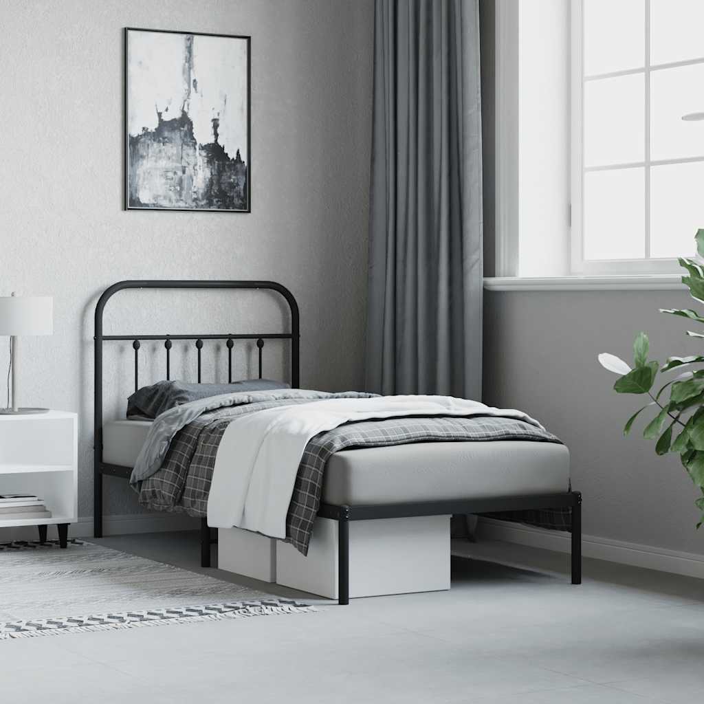 Metalni okvir za krevet s uzglavljem crni 90x190 cm
