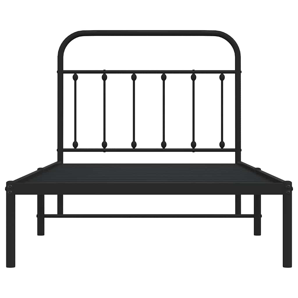 Metalni okvir za krevet s uzglavljem crni 100x190 cm
