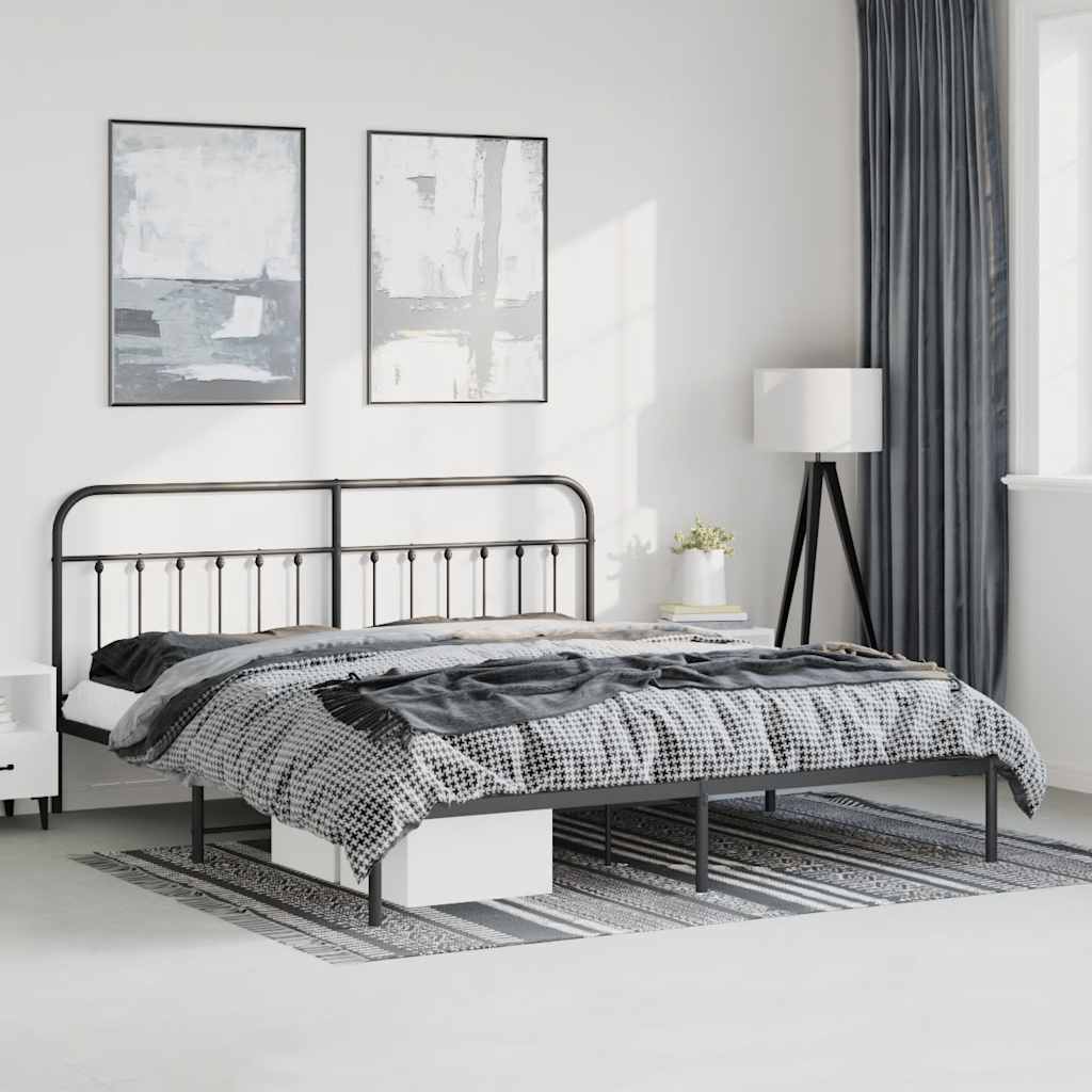 Metalni okvir za krevet s uzglavljem crni 193x203 cm