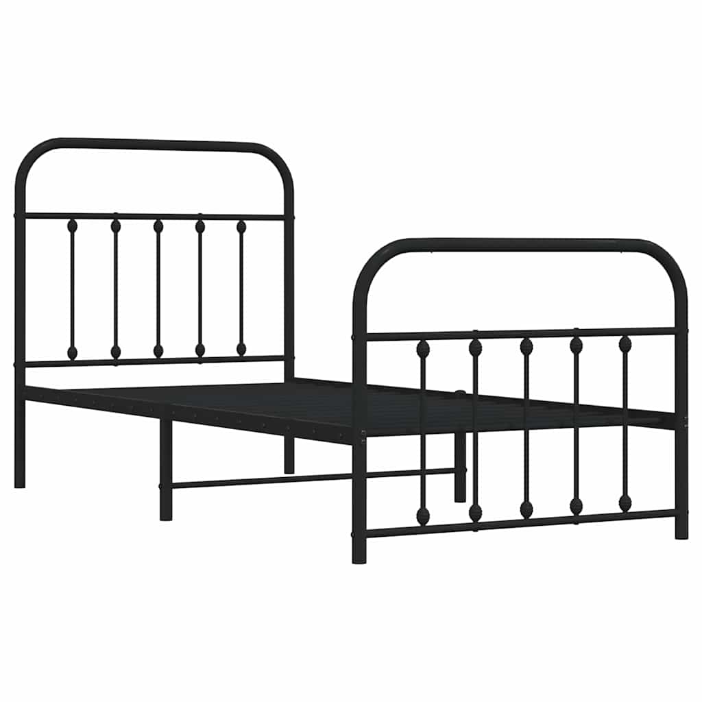Metalni okvir kreveta uzglavlje i podnožje crni 90x190 cm