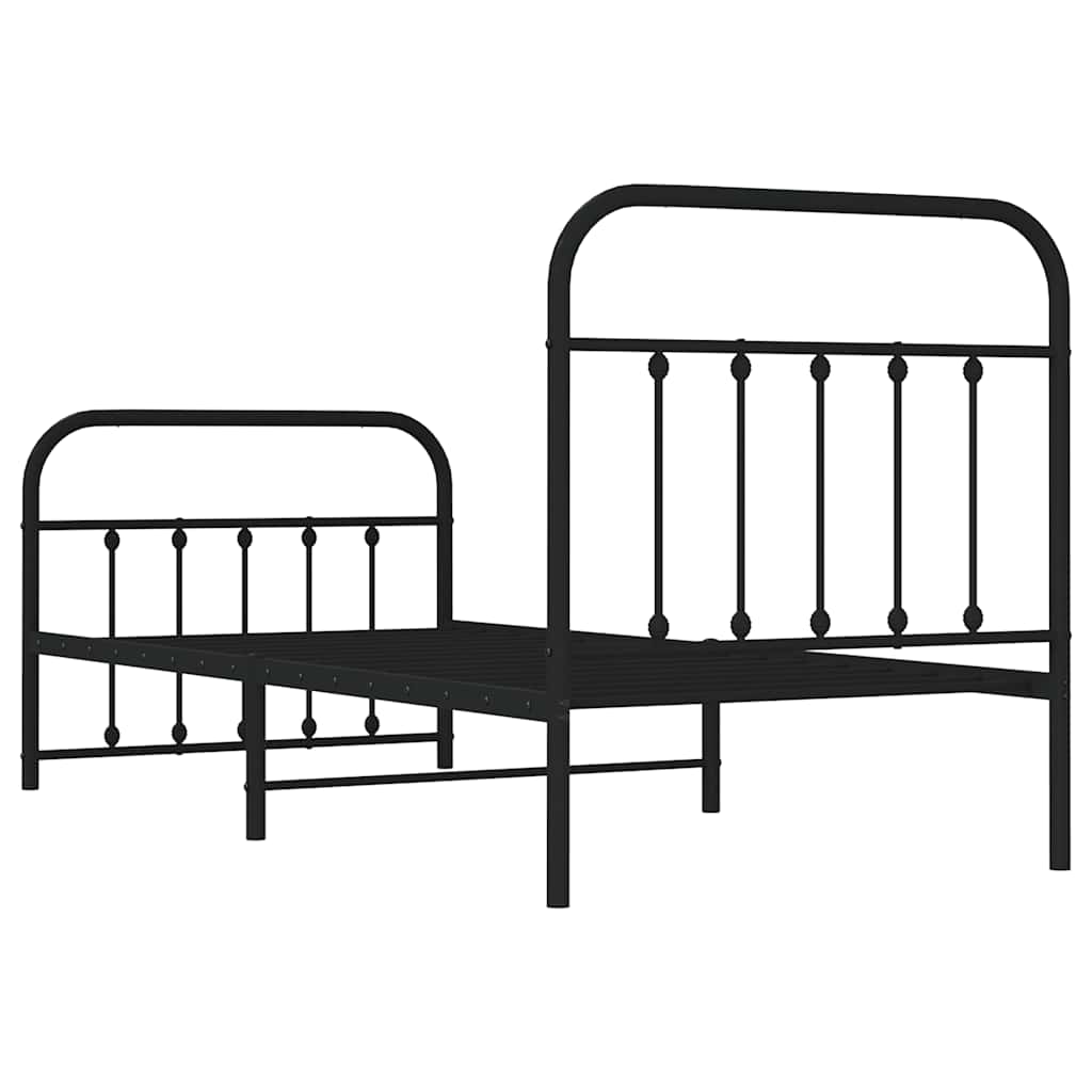 Metalni okvir kreveta uzglavlje i podnožje crni 90x190 cm