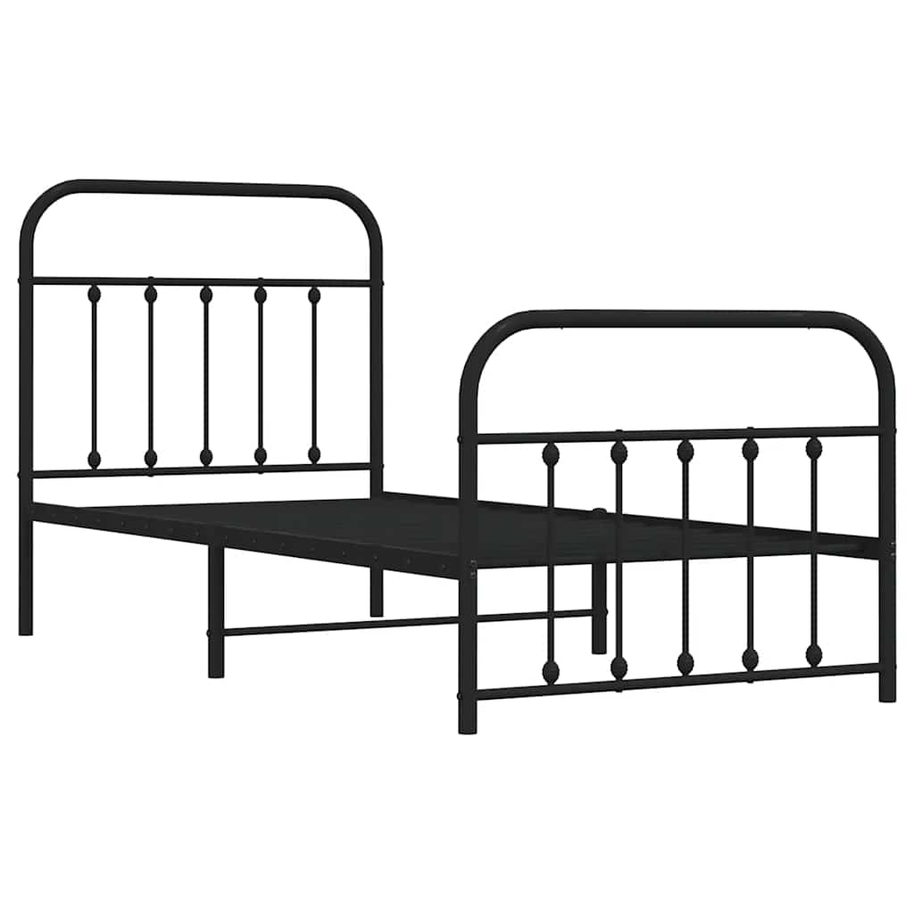 Metalni okvir kreveta uzglavlje i podnožje crni 90 x 200 cm