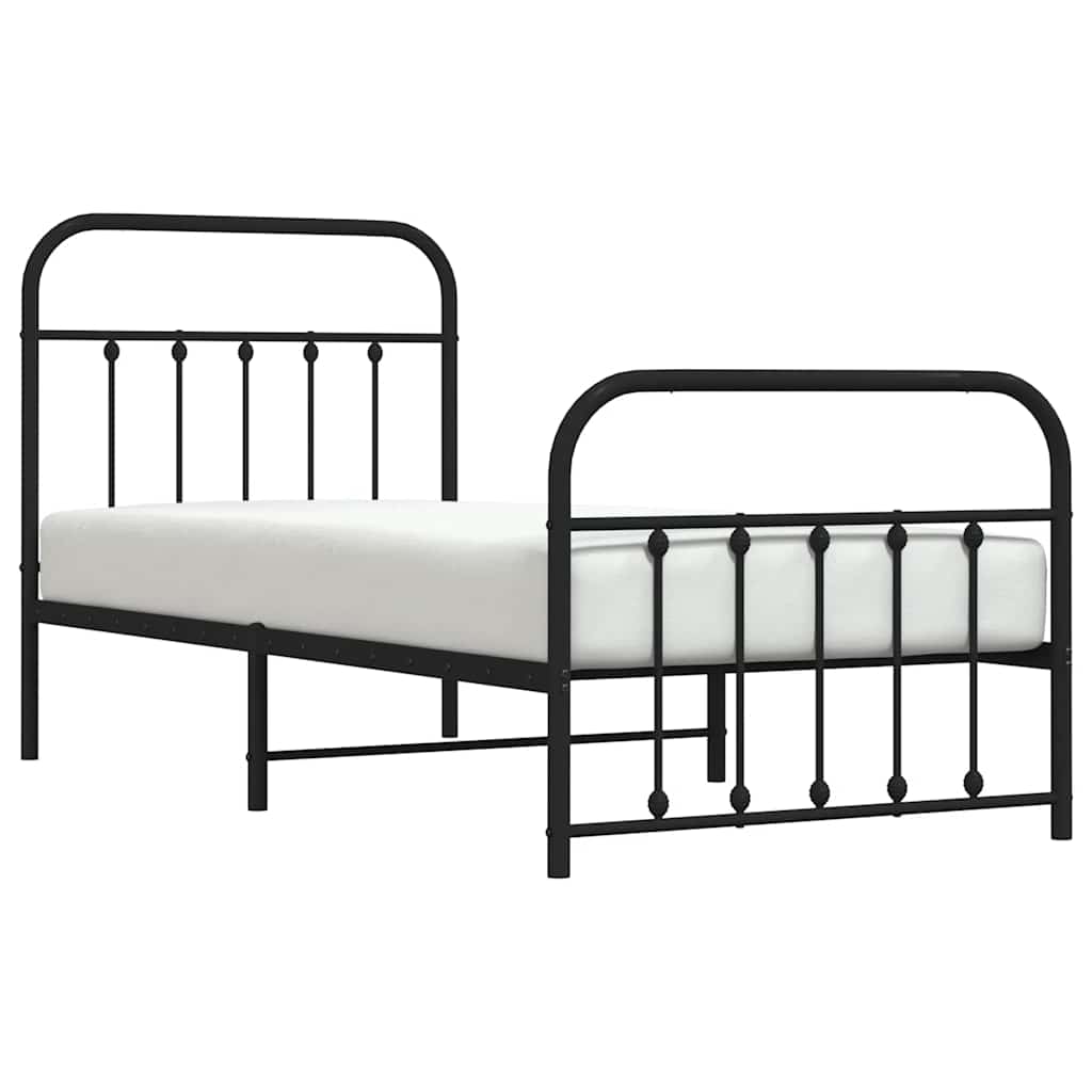 Metalni okvir kreveta uzglavlje i podnožje crni 90 x 200 cm