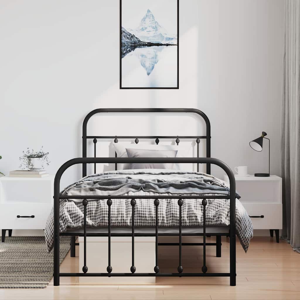Metalni okvir kreveta uzglavlje i podnožje crni 100x190 cm