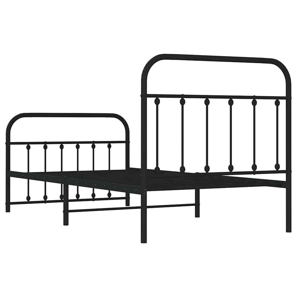 Metalni okvir kreveta uzglavlje i podnožje crni 100x190 cm