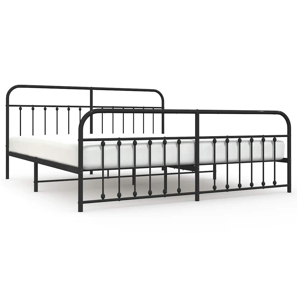 Metalni okvir kreveta uzglavlje i podnožje crni 200x200 cm