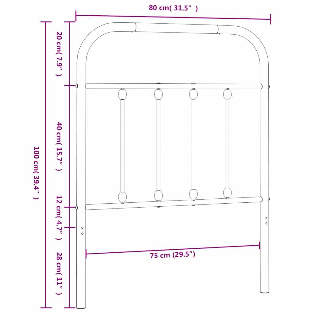 Metalno zamjensko uzglavlje crno 75 cm