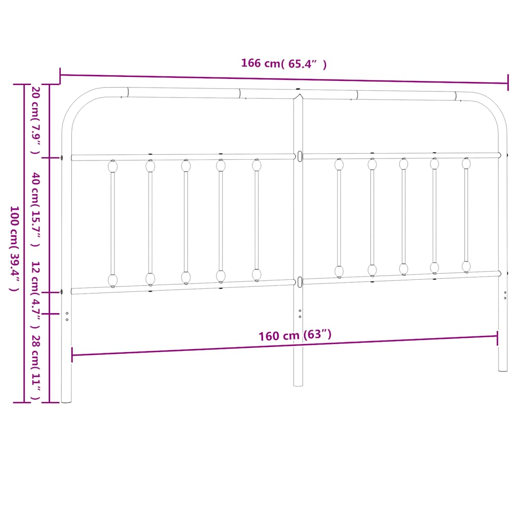 Metalno zamjensko uzglavlje crno 160 cm
