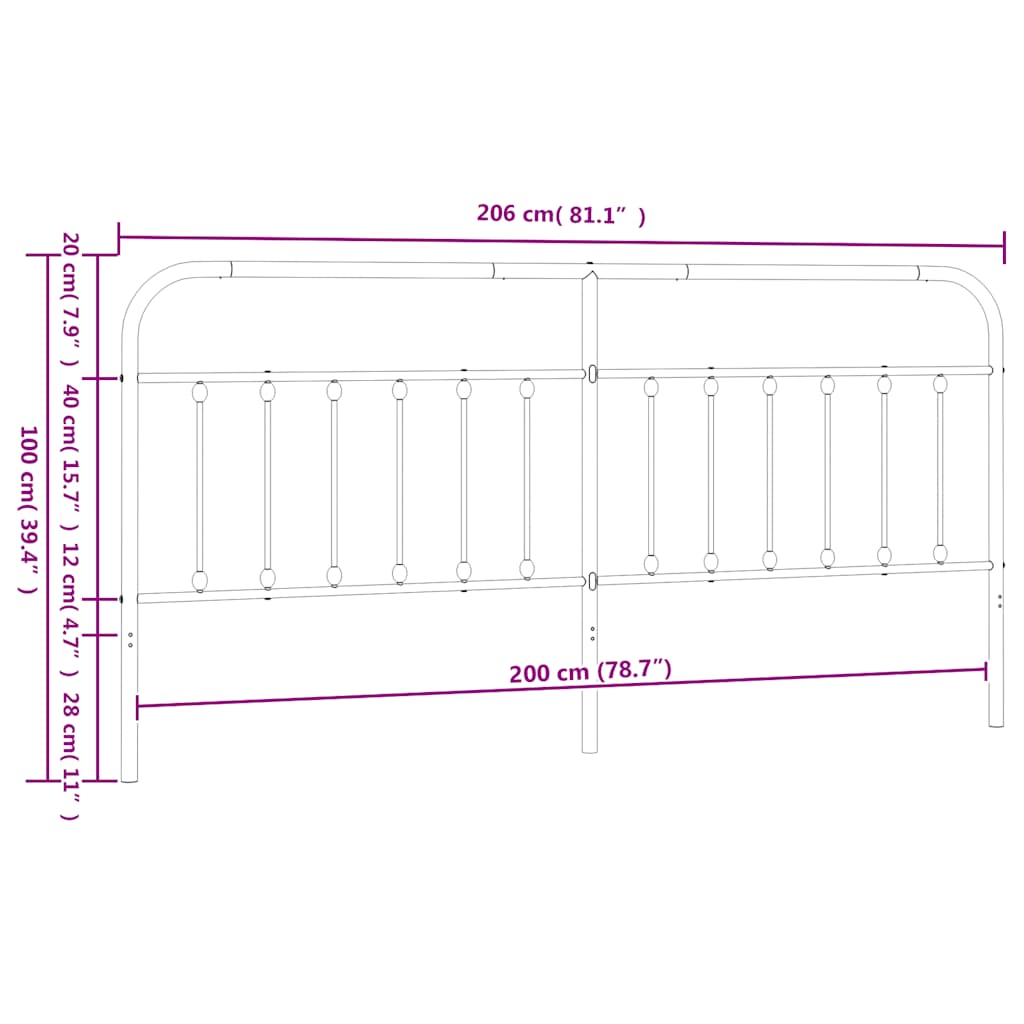 Metalno zamjensko uzglavlje crno 200 cm