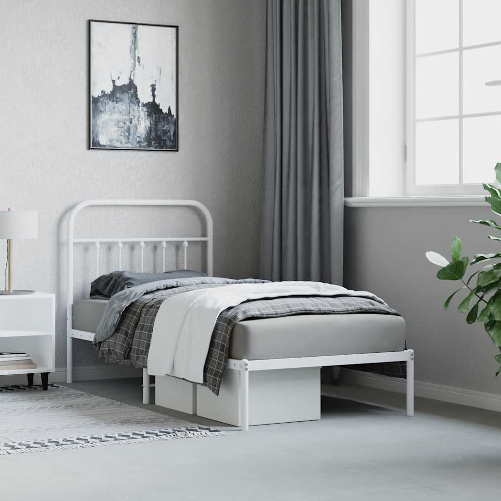 Metalni okvir za krevet s uzglavljem bijeli 90 x 190 cm