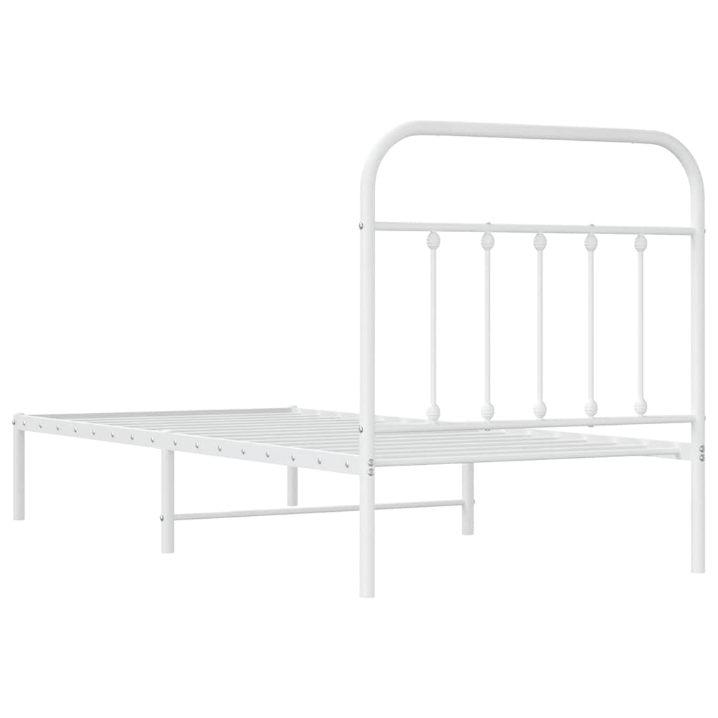 Metalni okvir za krevet s uzglavljem bijeli 90 x 190 cm