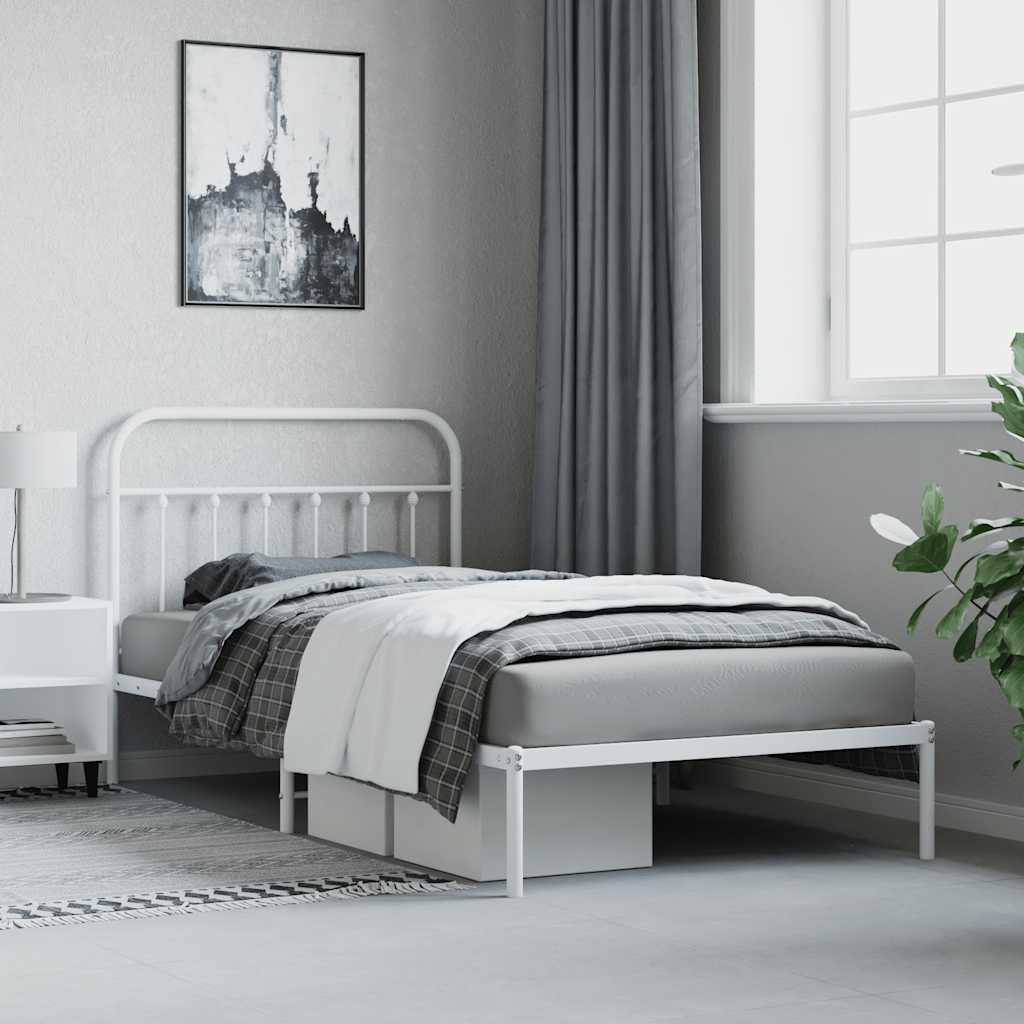 Metalni okvir za krevet s uzglavljem bijeli 107x203 cm