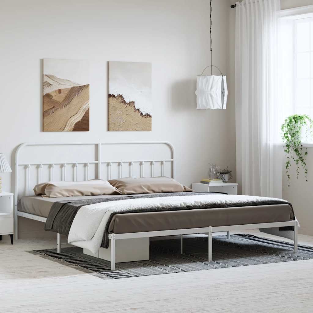 Metalni okvir za krevet s uzglavljem bijeli 183x213 cm