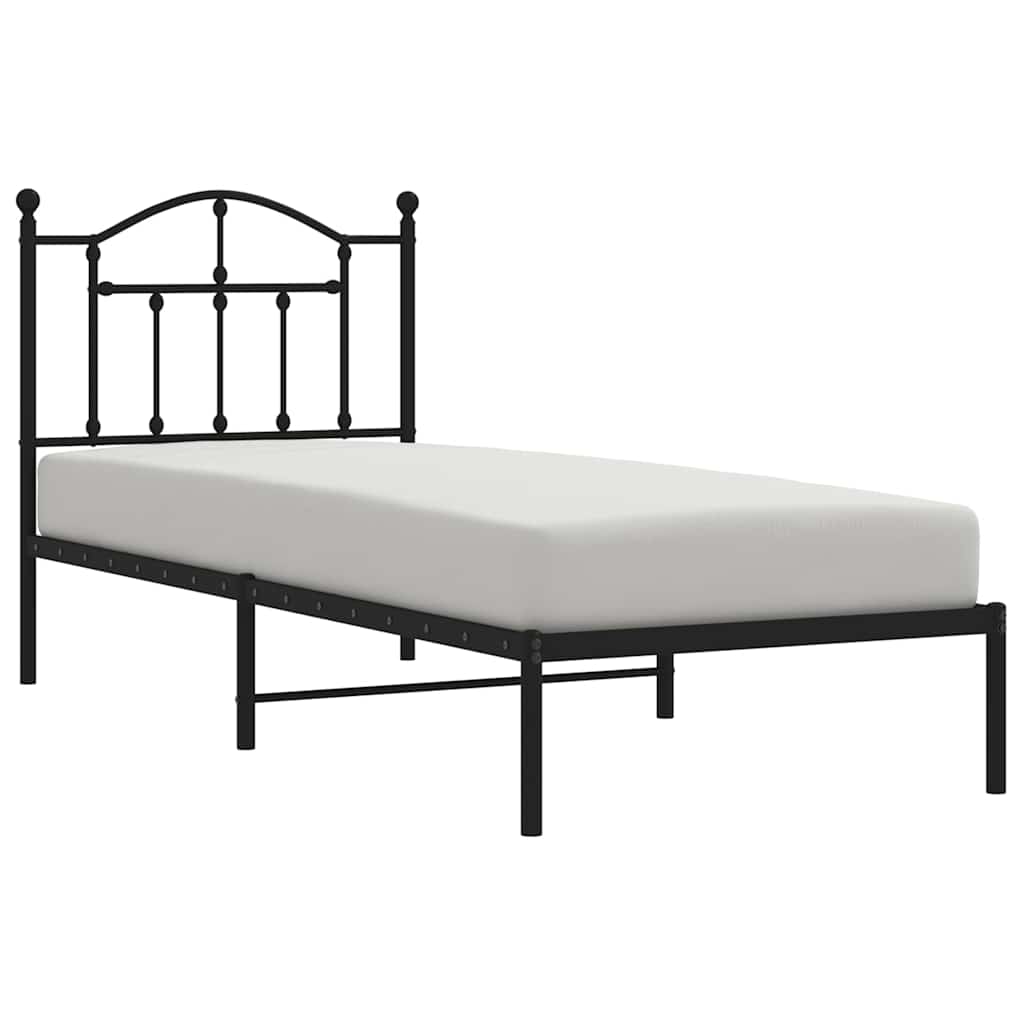 Metalni okvir za krevet s uzglavljem crni 90x190 cm