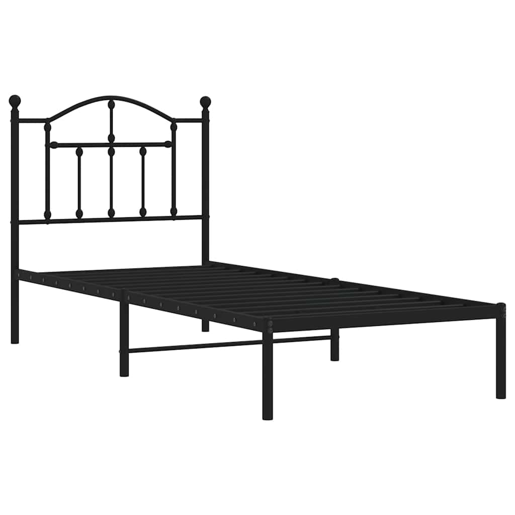 Metalni okvir za krevet s uzglavljem crni 90x190 cm