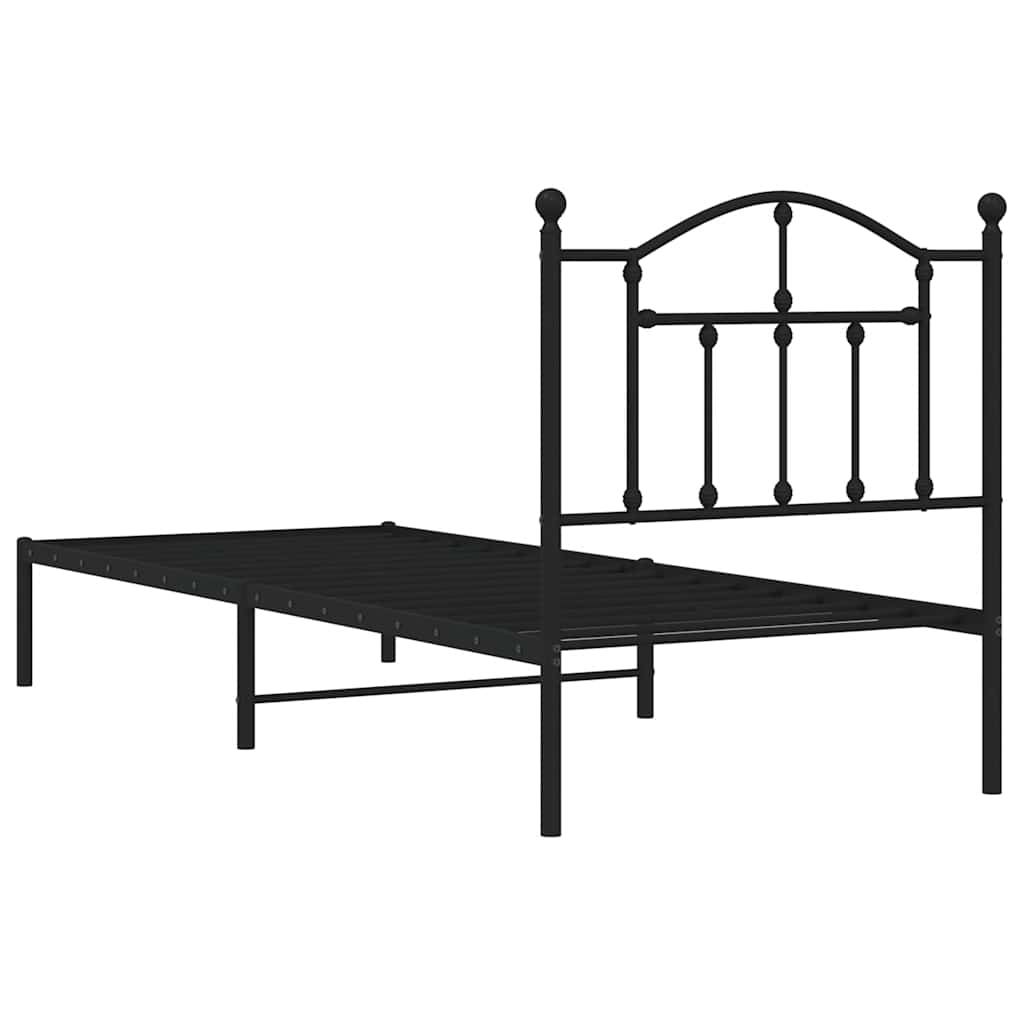 Metalni okvir za krevet s uzglavljem crni 90x190 cm
