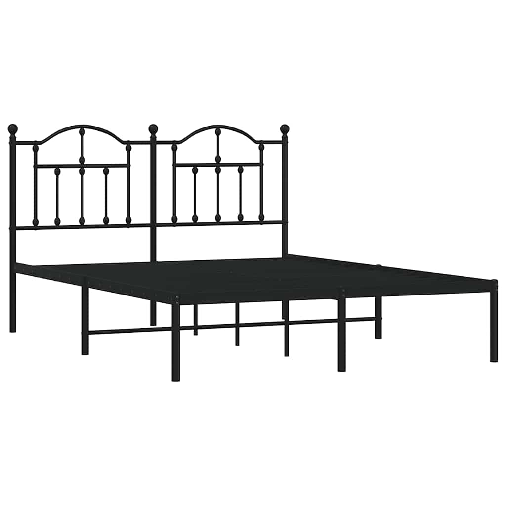 Metalni okvir za krevet s uzglavljem crni 140x190 cm
