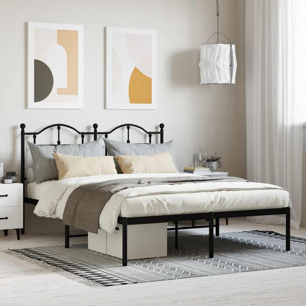 Metalni okvir za krevet s uzglavljem crni 140x200 cm