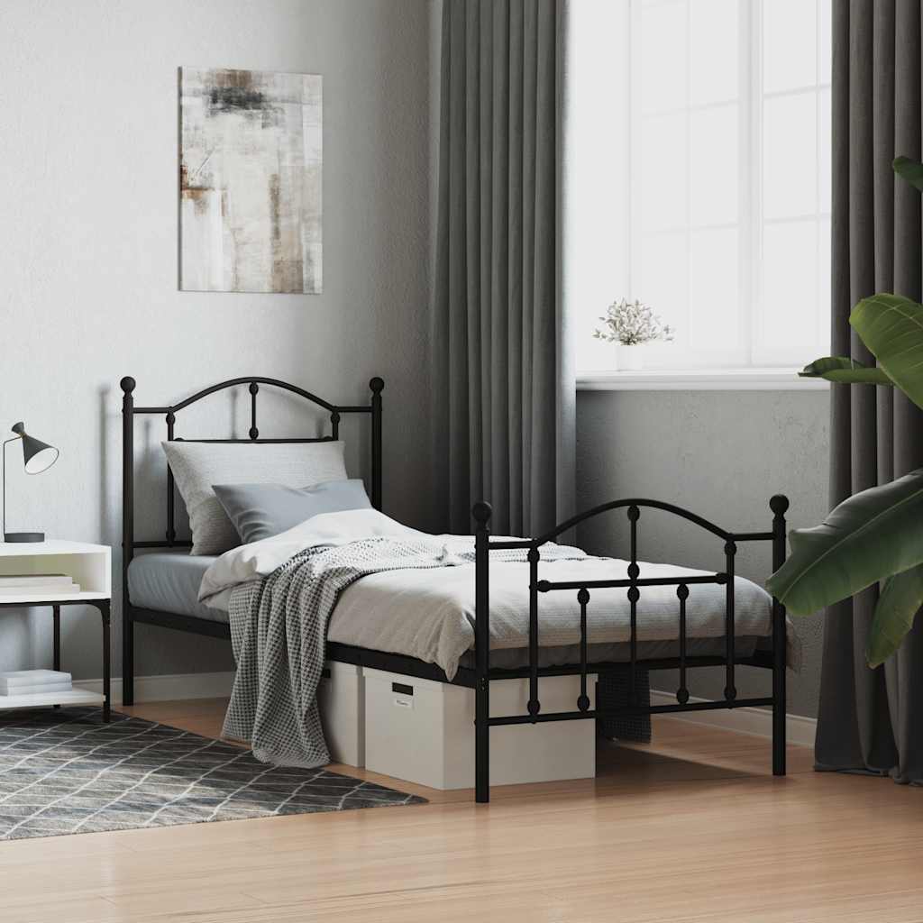Metalni okvir kreveta uzglavlje i podnožje crni 90x190 cm