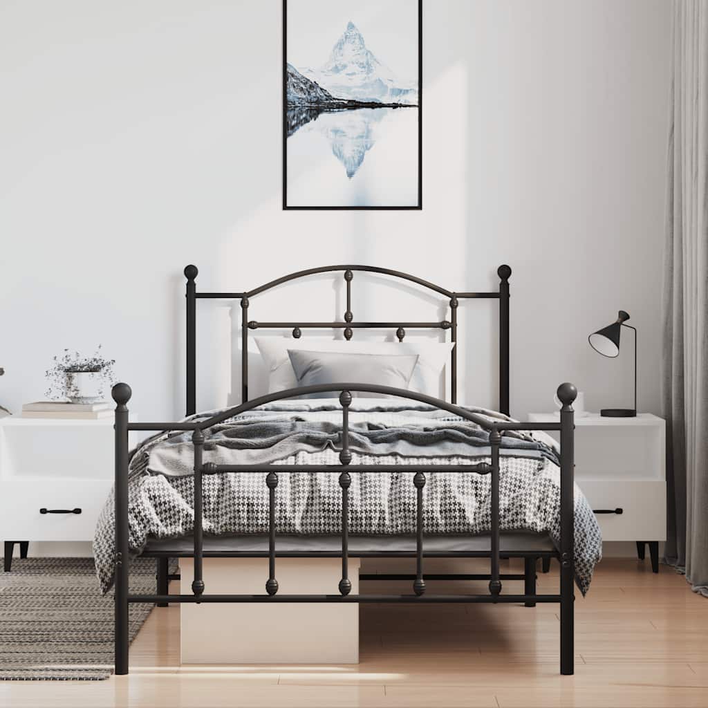 Metalni okvir kreveta uzglavlje i podnožje crni 100x200 cm