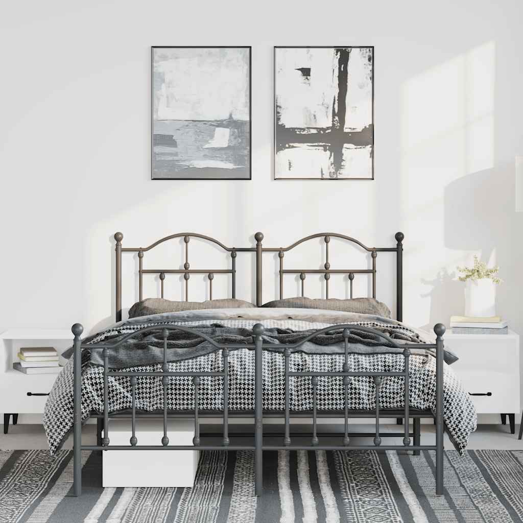 Metalni okvir kreveta uzglavlje i podnožje crni 150x200 cm