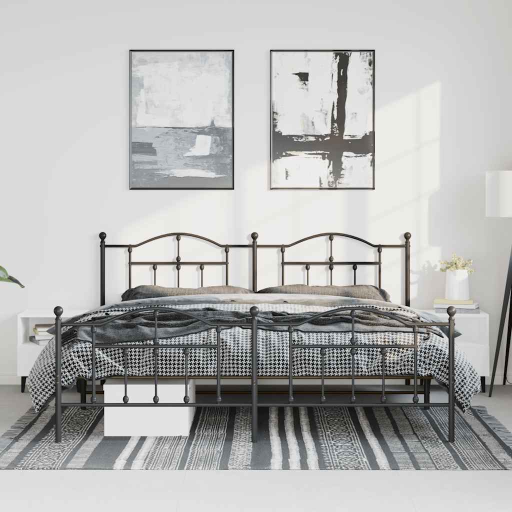 Metalni okvir kreveta uzglavlje i podnožje crni 193x203 cm