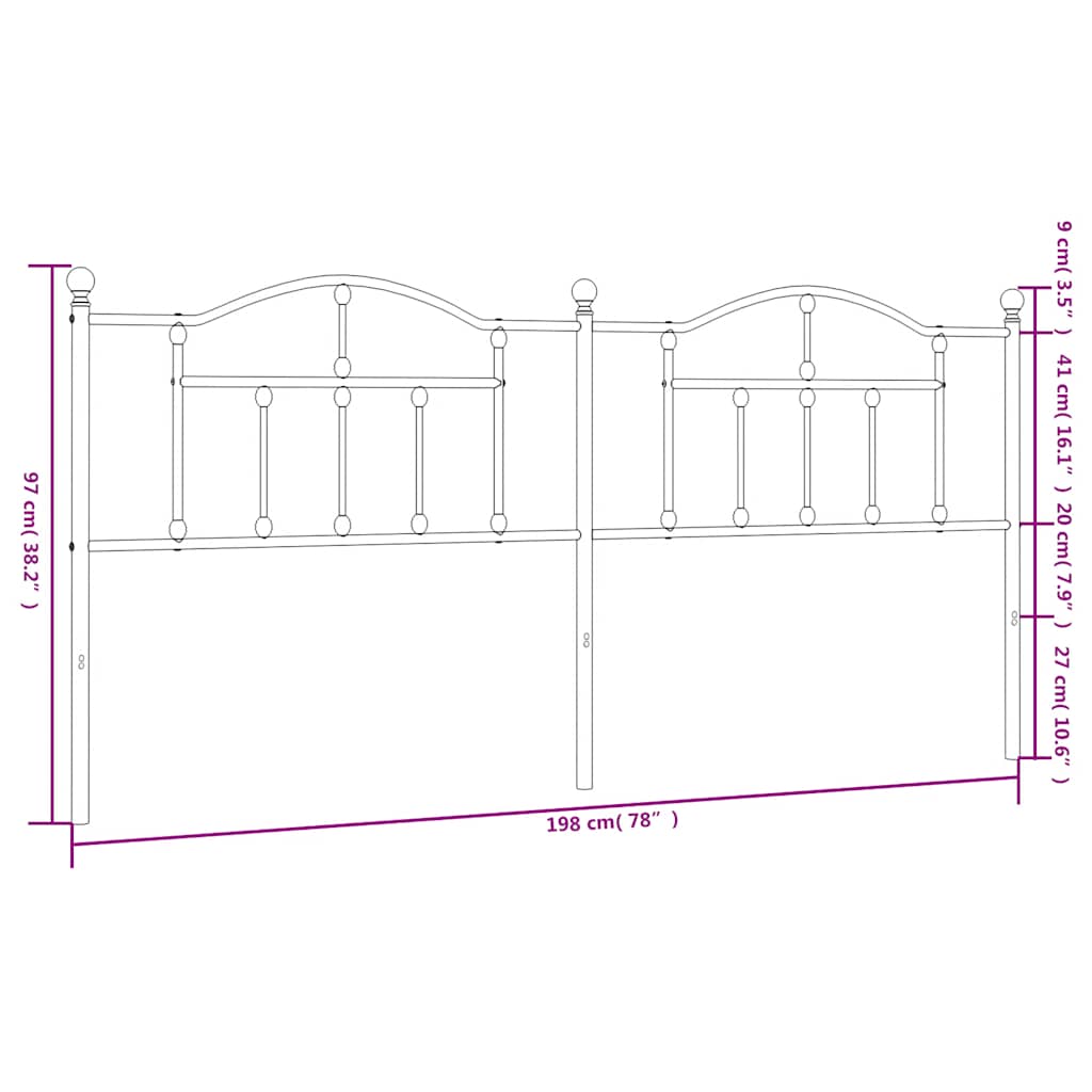 Metalno zamjensko uzglavlje crno 193 cm